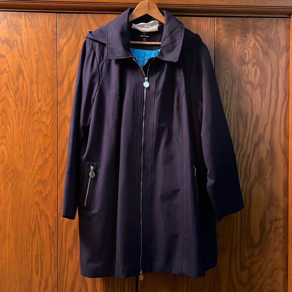 Dennis Basso Navy Blue Lined Hooded Jacket